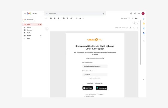 Circle K Pro app email invitation