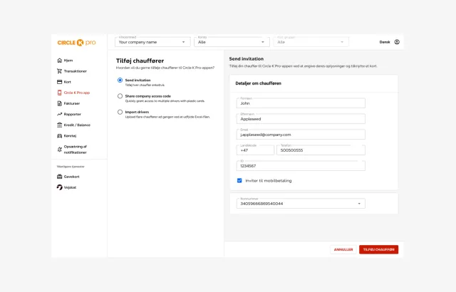 Self service portal screen - invite drivers