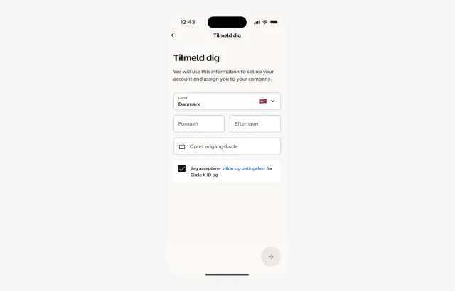 Register your account Circle K Pro app screen